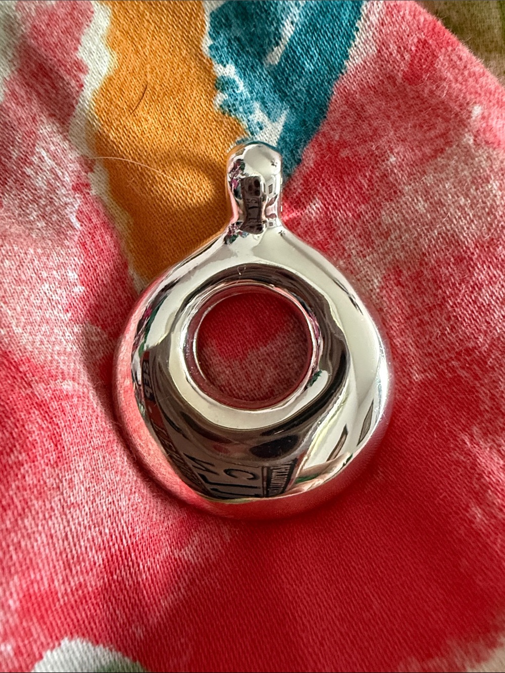 Women’s Silver Pendant 1 3/4”- Modern Round Loop no markings